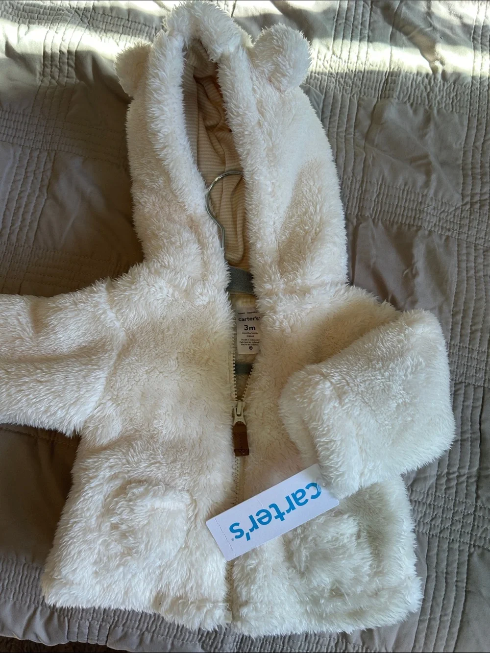 NWT Carter's Cream Plush Hooded Baby Jacket with Ear Detail